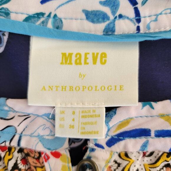 Anthropologie Maeve Floral Colorblock Blouse Multicolor Women Size 4 Rayon Boho - Picture 11 of 14